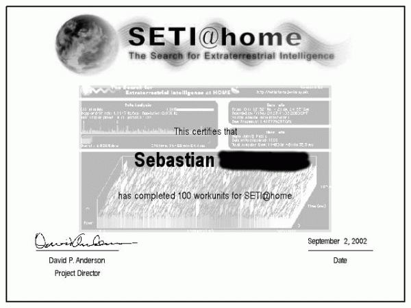 Sebastians Zertifikat